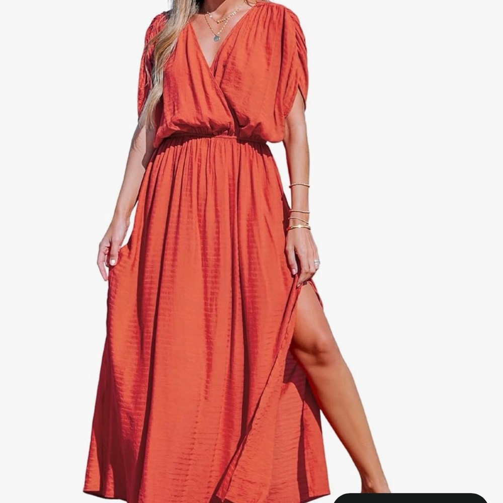 Cupshe deep coral red maxi dress - EUC